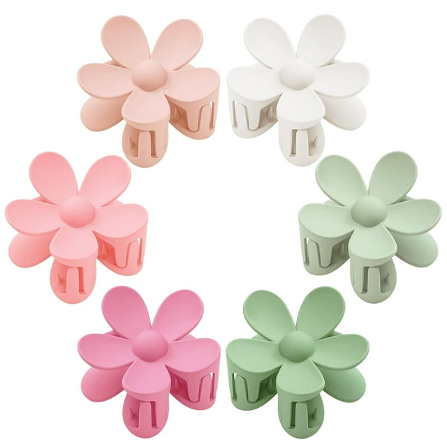 Pinzas para el pelo con flores (6 unidades) para mujer, pinzas grandes mate con forma de margarita, pinzas de sujeción fuerte, accesorios para cabello grueso, 6 colores