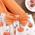 thumbnail image 4 of Gerichy Baby Girl Fall Outfit Ruffle Sleeve Romper Bell Bottom Pumpkin Pants 0 3 6 12 18 Months Baby Girls Halloween Clothes Set, 4 of 6