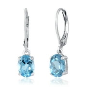 Dazzlers 3.00 Ct Oval Sky Blue Topaz 925 Sterling Silver Dangle Earrings For Women