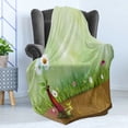 thumbnail image 4 of Floral Soft Flannel Fleece Blanket, Flourishes in a Paprika Tone Vase with Grass and Bokeh Inspired Effect, Cozy Plush for Indoor and Outdoor Use, 60" x 80", Pale Green and Caramel, by Ambesonne, 4 of 5