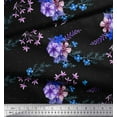 thumbnail image 3 of Soimoi Black Cotton Duck Fabric Leaves & Periwinkle Floral Print Fabric by the Yard 42 Inch Wide, 3 of 3
