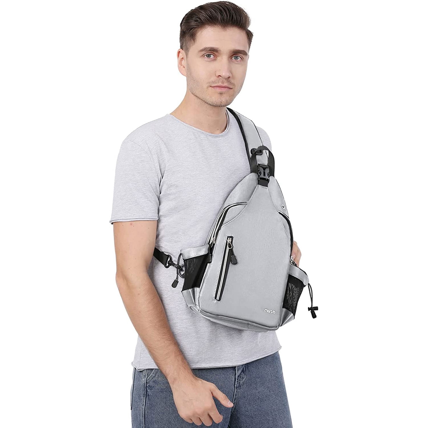 Mosiso Sling Backpack Chest Shoulder Bag Double Layer Hiking Daypack Men/Women,Gray