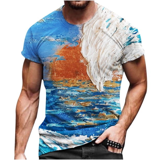 Blusa de camiseta de manga corta con estampado casual retro de moda para hombre Pompotops oipoqjl3589