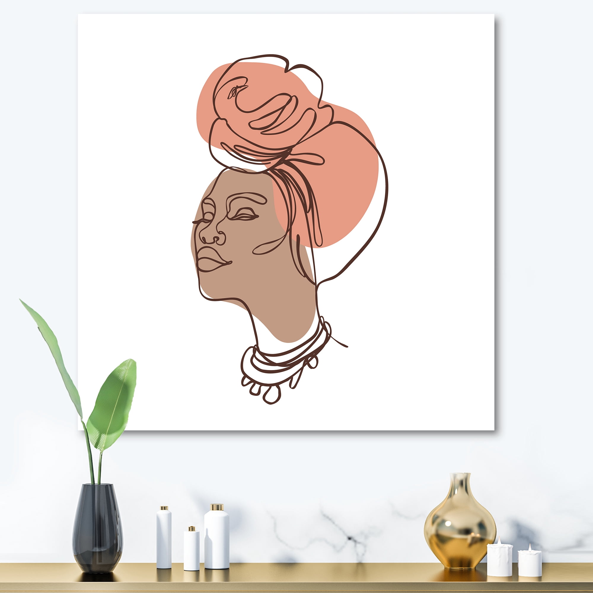 Designart ' One Line Portrait of Afro American Woman IV ' Modern Canvas Wall Art Print