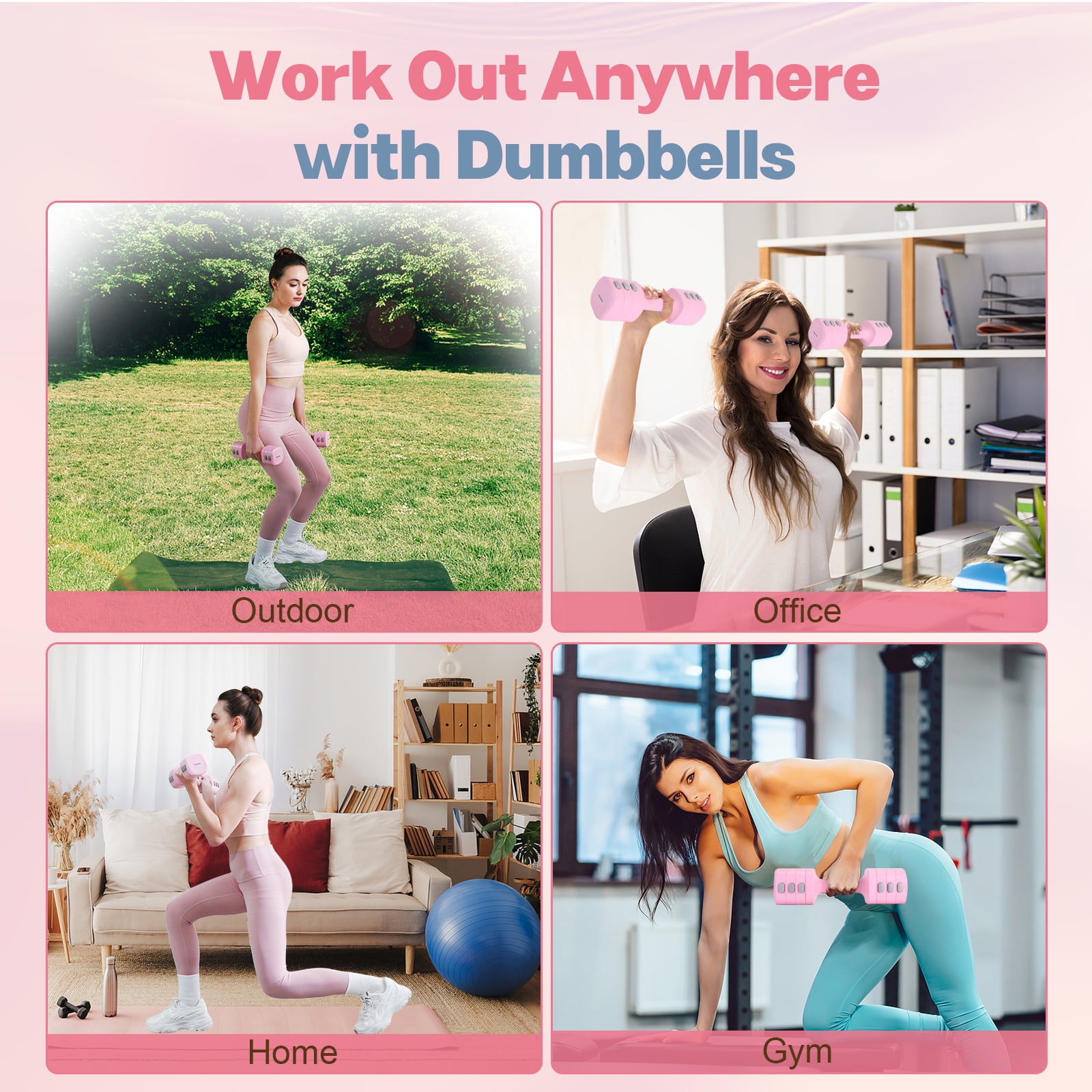 kisnbld Adjustable Dumbbell Set of 2, 4 in 1 Free Weights Dumbbells Set for Women with Fast Adjustment, Each 2lb 3lb 4lb 5lb Hand Weights Set for Home Gym & Outdoor Exercise Training