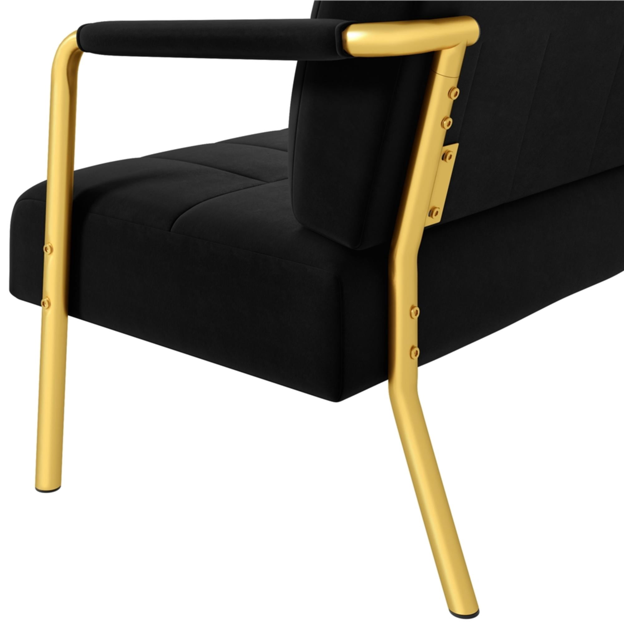 Renwick 56.5" W Upholstered Sofa Couch with Gold Tone Metal Arms and Legs, Black