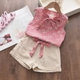 thumbnail image 2 of TOWED22 Kids Infant Girl 2pcs Sweet Summer Sets Sleeveless Tank Tops and Shorts Adorable Outfits Toddler Clothing Cotton with Pocket(Pink,5 Y), 2 of 5