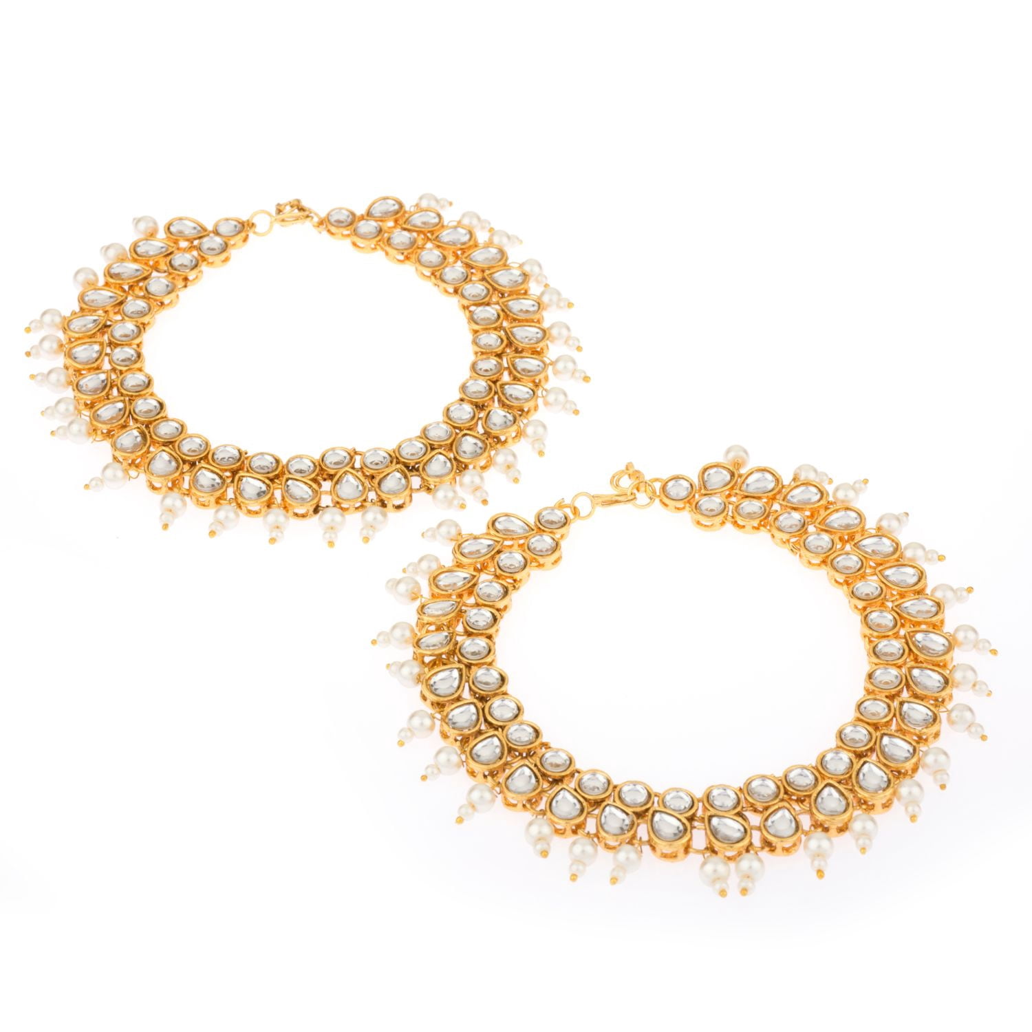 Efulgenz Indian Bollywood Crystal Rhinestone Faux Kundan Wedding Bridal Anklet Set
