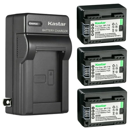 Kastar 3 Pack BP-718 BP718 Battery and AC Wall Charger Compatible with Canon BP709 BP-727 BP727 Canon US 6055B002 Camera Battery Canon LEGRIA HF M706 HFM706 LEGRIA HF M806 HFM806 Cameras