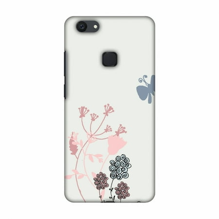 - Vivo Y79 Case - Flowers and butterfly- Pale grey, Hard Plastic Back Cover, Slim Profile Cute Printed Designer Snap on Case with Screen Cleaning Kit