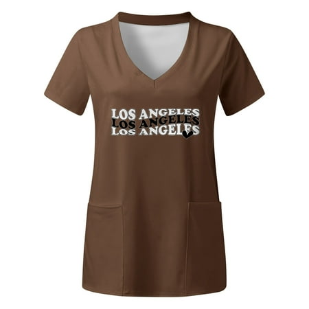 

TAIAOJING Scrubs for Women Workwear Plus Size Top V Neck Short Sleeved Pockets Prints T Shirt