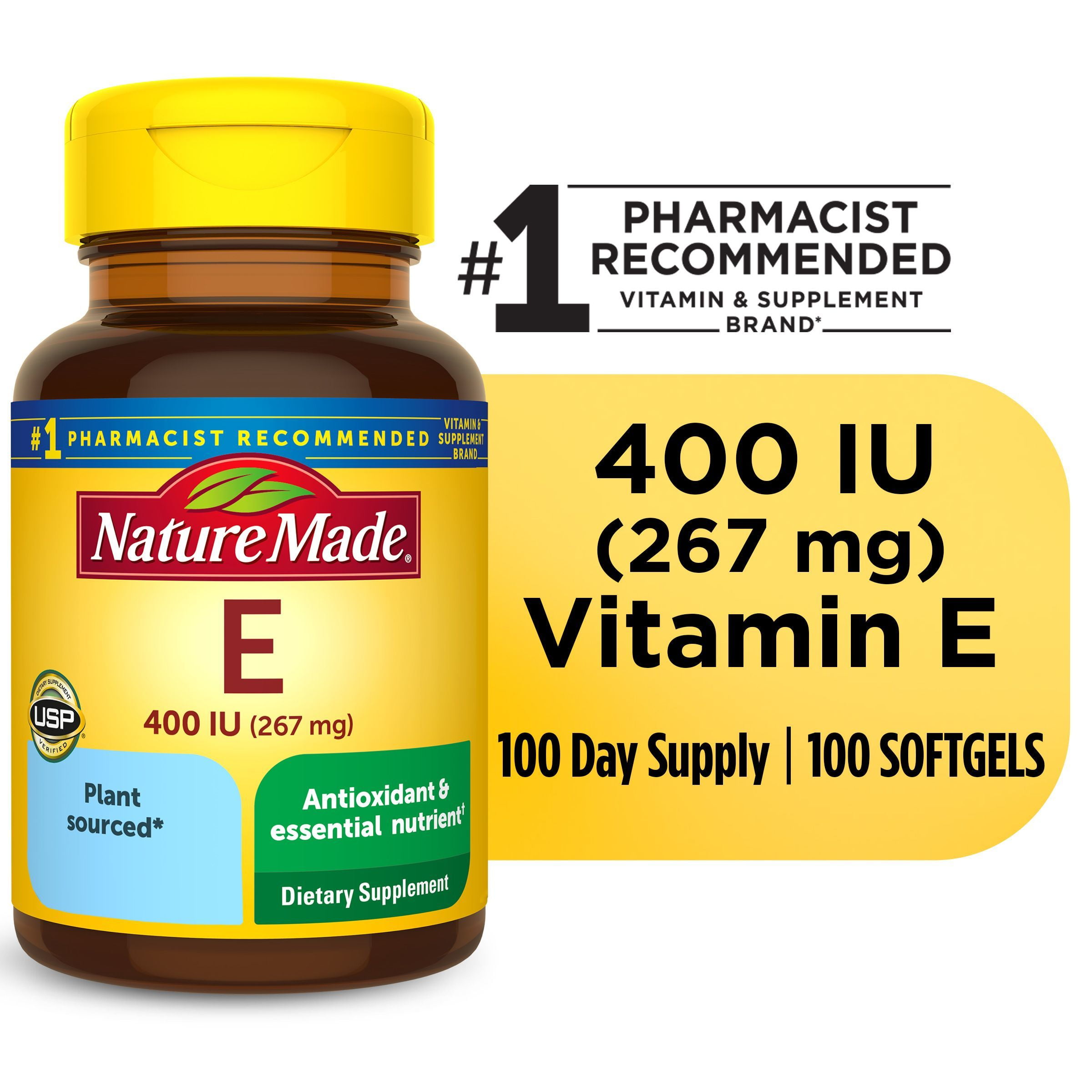Nature Made Vitamin E 267 mg (400 IU) d-Alpha Softgels, Dietary Supplement, 100 Count