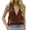 Brown, variant on Spring New Women's Casual Loose Linen Solid Color V Neck Pocket Vest Shirt