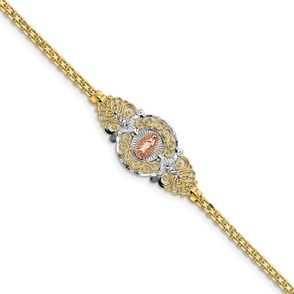 14K Two-Tone Gold bracelet Themed with Rhodium Our Lady of Guadalupe