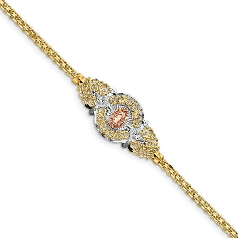 Real 14kt Two Tone With Rhodium Our Lady of Guadalupe Chain