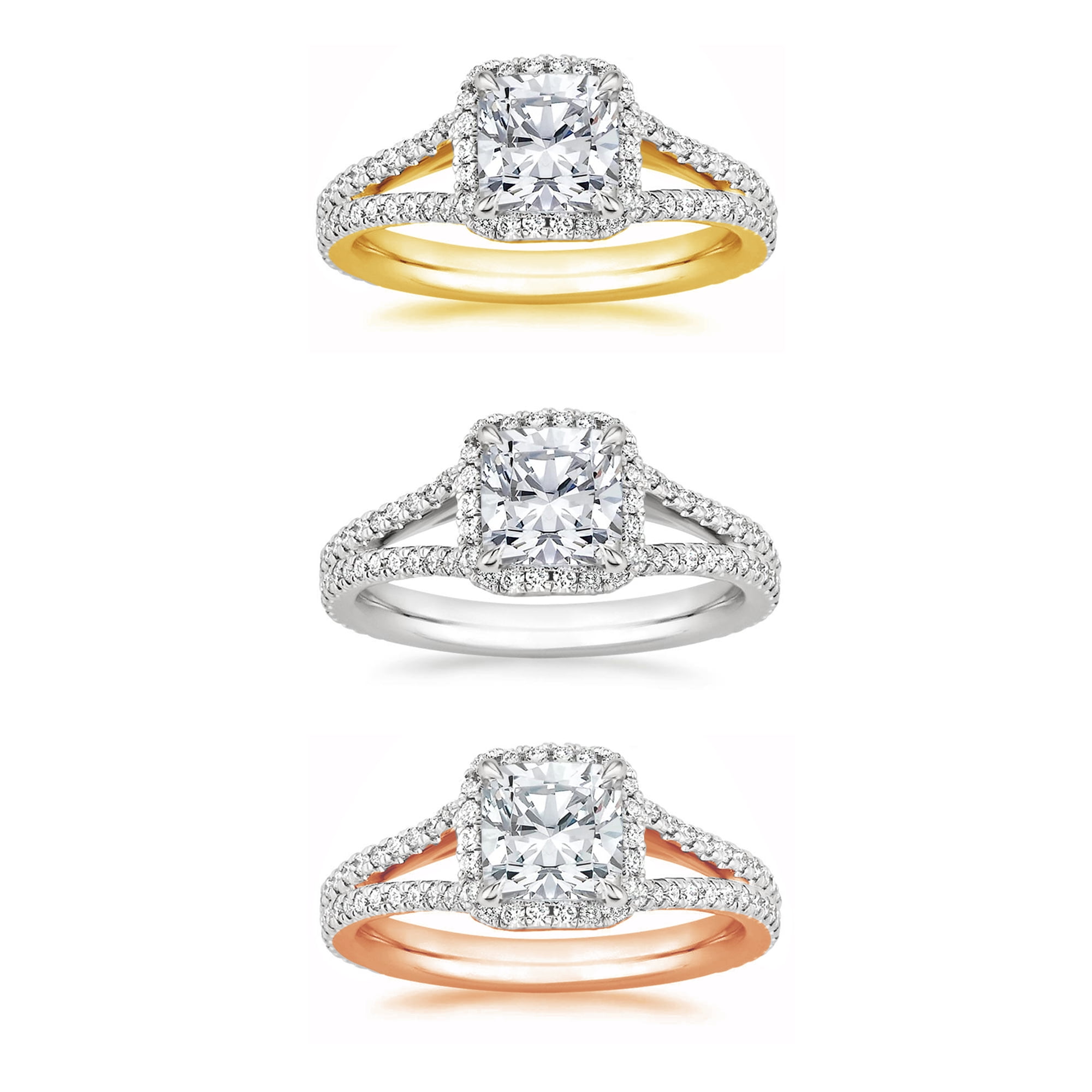 Arista 1-1/2 Carat T.W. Cushion Swarovski Diamond Split Shank Engagement Ring in Pink plated Sterling Silver