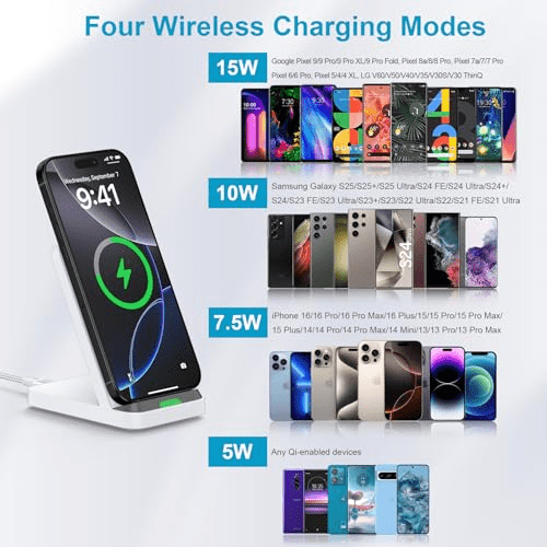 Fast Wireless Charging Station for Google Pixel 9/9 Pro/9 Pro XL/Fold/8 Pro/8a/8/7a/7 Pro, Android Phone Wireless Charger Stand Desk with QC3.0 Adapter for Samsung Galaxy S25/S24/S23 Ultra, iPhone 16