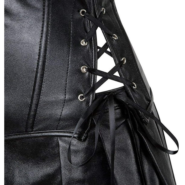 Women's Plus Size Leather Steampunk Corset Skirt Set Sexy Punk Rock Gothic  Corset Dress 