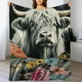 thumbnail image 3 of MDO Highland Cow Blanket Flower Cow Throw Blanket Rustic Farm Animal Cow Print Plush Blanket for Girls Boys Super Soft Warm Cozy Fleece Flannel Gifts for Kids Adults Couch Bed Sofa 50"x40", 3 of 6
