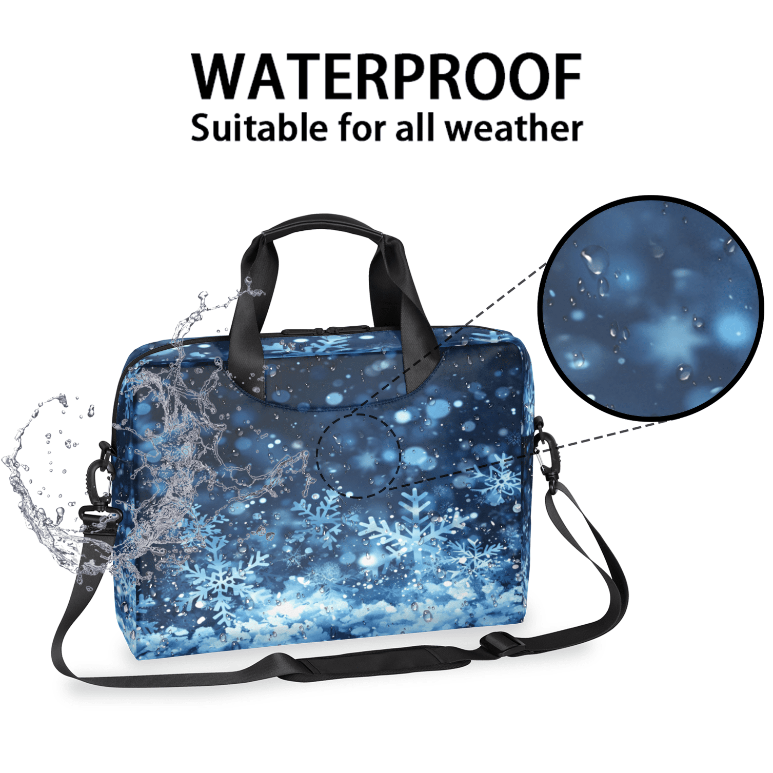 Herdesigns Snowflake Laptop Bag for Women Men, Computer Case Briefcase Messenger Bags, 15-15.6 inch Laptop Sleeve Shoulder Bag