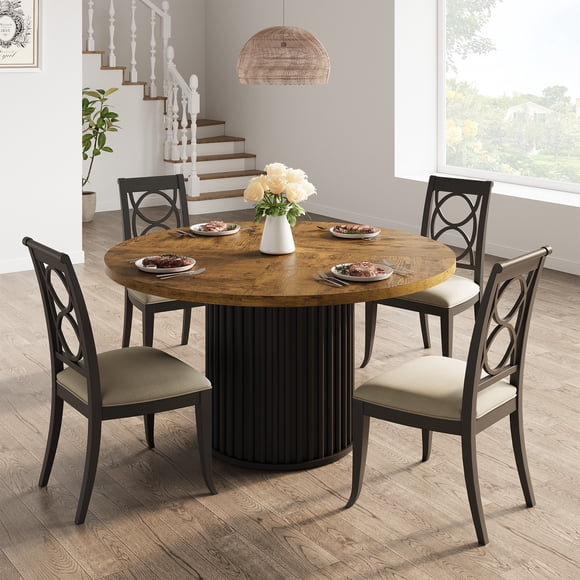 Gaderth 47" Round Dining Table For 4-6 People,Circle Kitchen Table,Farmhouse Round Dining Room Table,Wood Dinner Table With Sturdy Waveform Pedestal Base For Living Room Apartment,Table Only