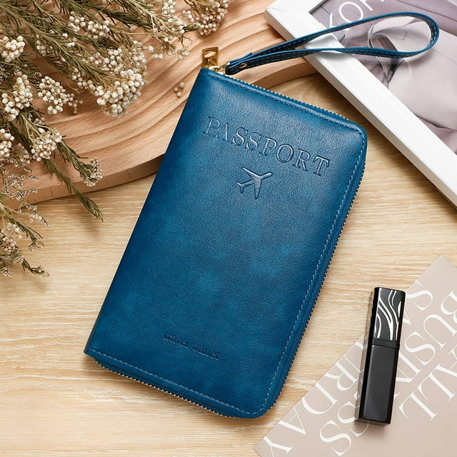 Portefeuille de Voyage Porte-Passeport Blocage RFID - Organisateur à Fermeture Éclair Fonctionnel pour Documents de Carte d'Affaires Quotidiens