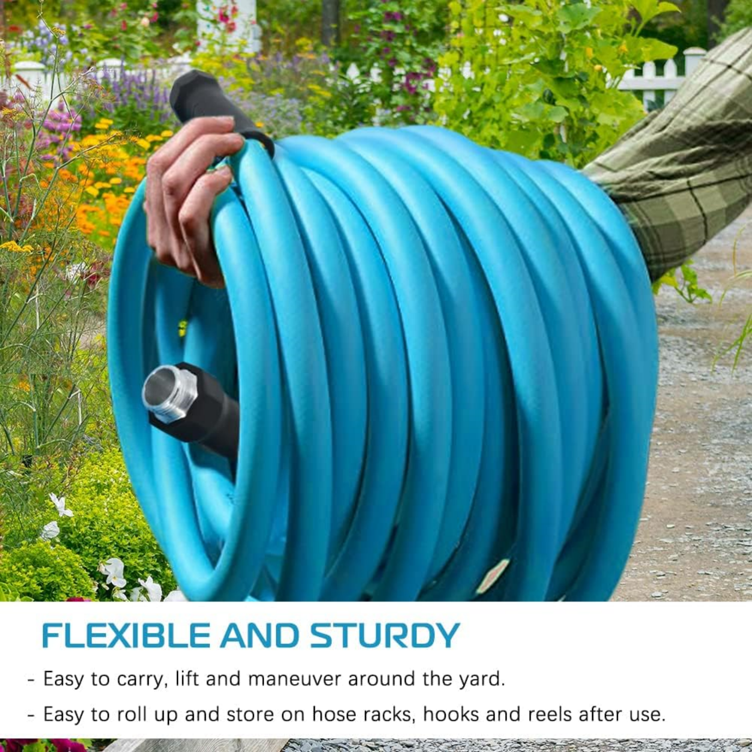 100FT RV Water Hose,5/8” Drinking Water Hose Lead-free, 3/4" Solid Aluminum Fittings-No Leak,Garden hose Extender/Hose Reel Connector with Adjustable Twist Hose Nozzle For RV/Trailer/Camping/Truck