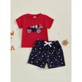 thumbnail image 3 of BemeyourBBs Toddler Baby Boy 4th of July Outfit Infant Baby Boys Independence Day Summer Clothes Short Sleeve Embroidery USA Flag in Truck T-shirt with Stars Print Shorts Set, 3 of 9
