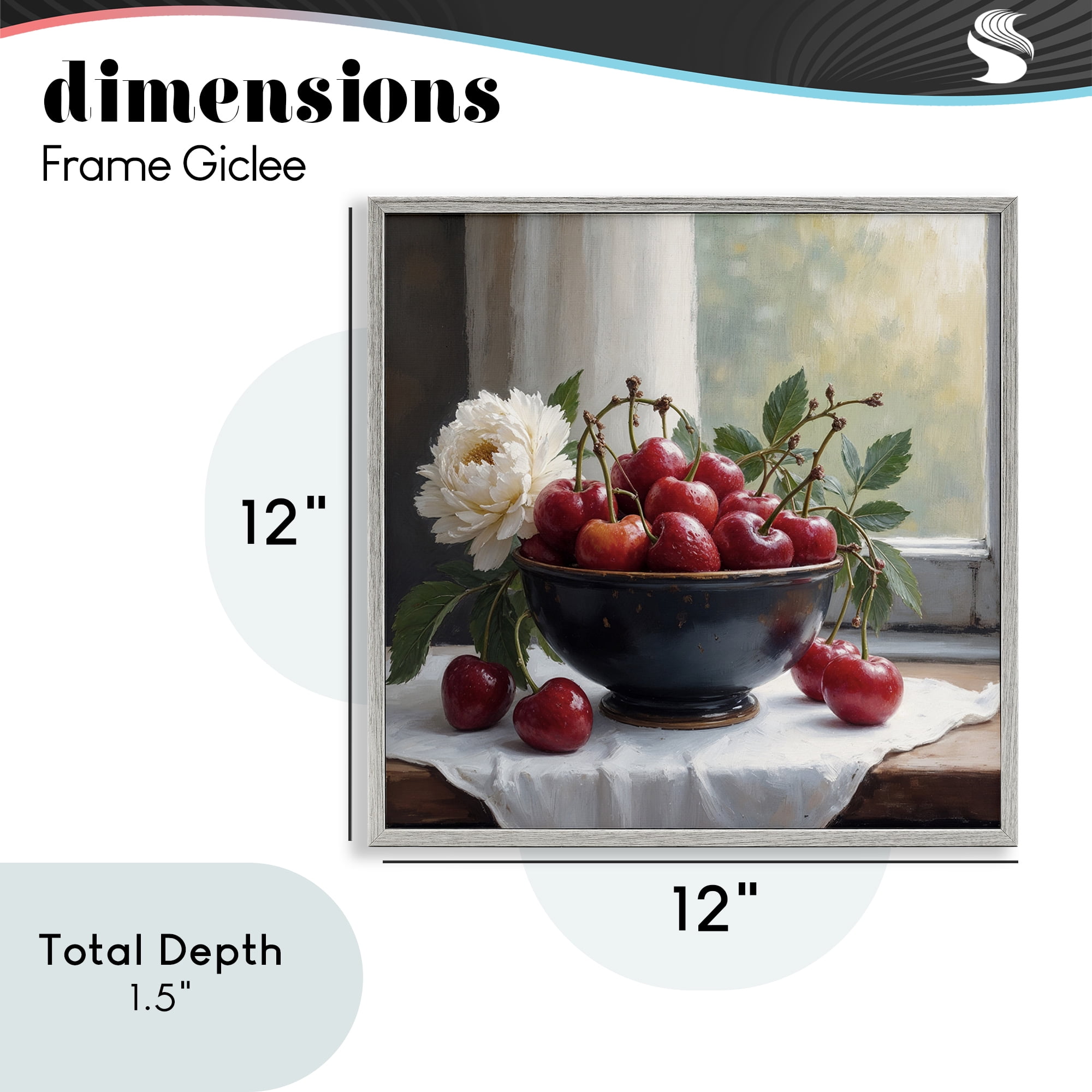 Cherry & Blossom Still Life Gray Framed Giclee Art, design by Lettered and Lined