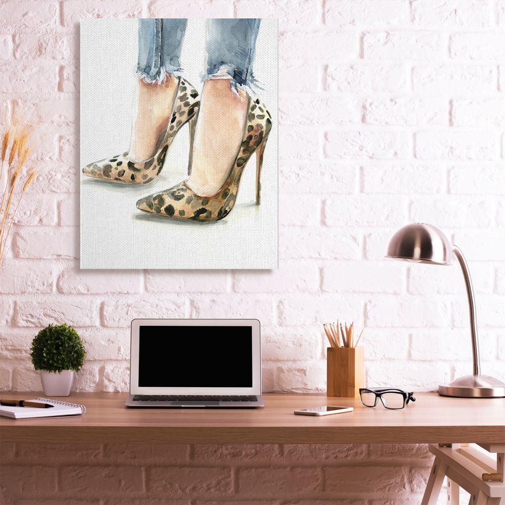 Stupell Industries Cheetah Print Heels Women's Distressed Denim Painting Canvas Wall Art Design by Jennifer Paxton Parker, 36" x 48"