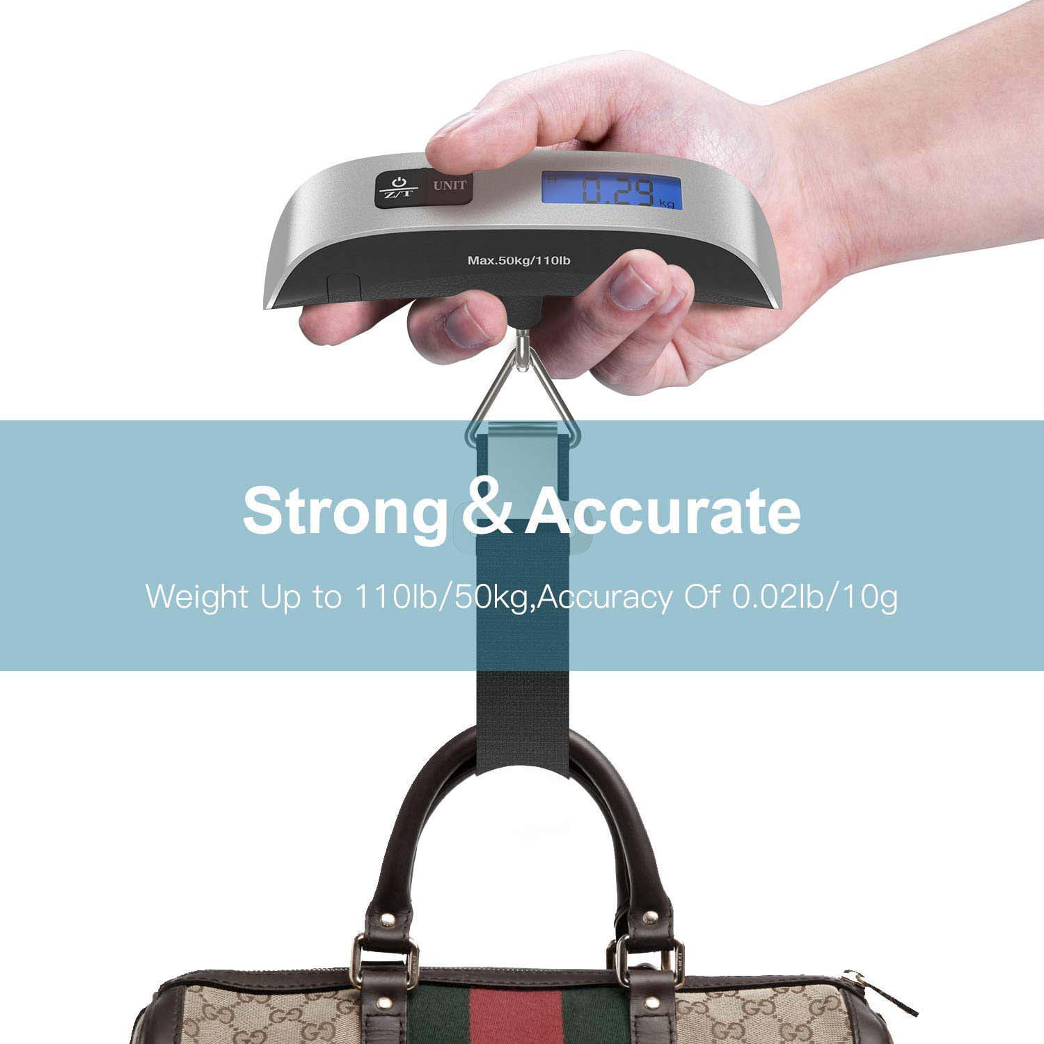 American Weigh Luggage Scale Digital Backlit LCD Screen, Auto-Hold Feature  LS-110 Grey