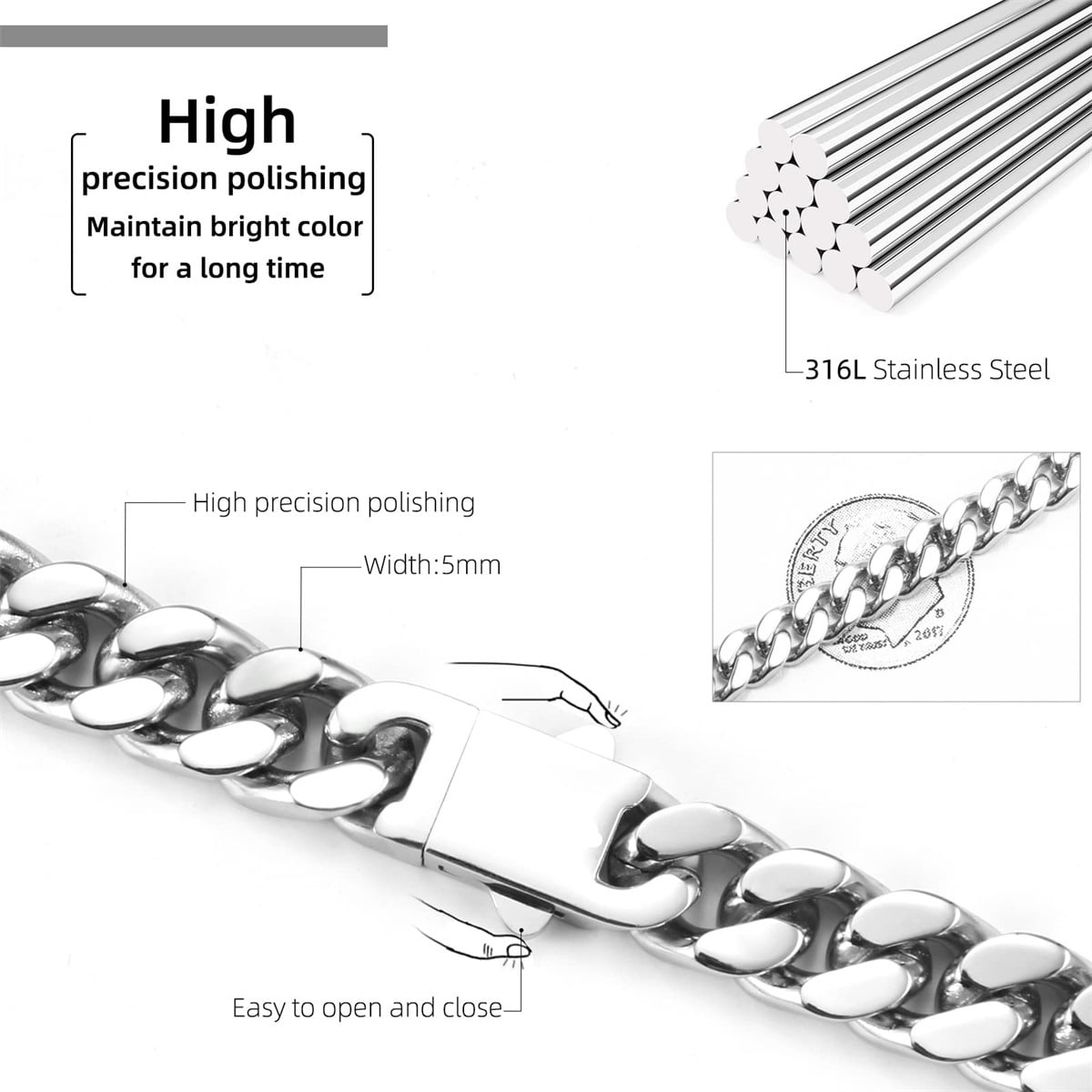 Italian Solid 18k Gold Over 925 Sterling Silver Chain Necklace for Men Women, 3.5mm, 5mm Diamond Cut Cuban Link Chain, Sturdy & Shiny & Not Easy to Fade & Comfortable 16 18 20 22 24 26 Inch
