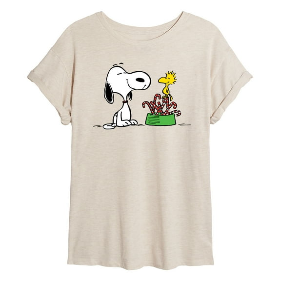 Peanuts - Snoopy Woodstock Candy Canes - Women's Oversized Graphic T-Shirt