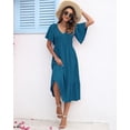 thumbnail image 4 of Vestido de verano AUSELILY para mujer, cuello en V, manga corta, azul turquesa, 4 of 5