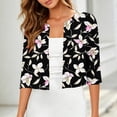 thumbnail image 2 of Women's Cropped Jackets 3/4 Sleeve Crew Neck Open Front Cardigan Summer Lightweight Trendy Casual Outwear (L, Black), 2 of 7