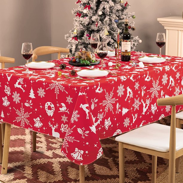 UMINEUX Christmas Tablecloth with Flannel Backing, Waterproof Wipeable