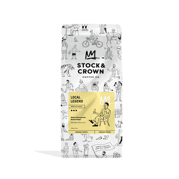 Stock and Crown Coffee - Medium Roast - 250g Ground Coffee - Organic and Fair Trade - Local Legend, Local Legend - Medium Roast - Ground Coffee 250g