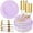 Light Purple, variant on 350PCS Pink Plates Disposable - Pink and Gold Plates 50guest Baroque Plastic Dinnerware include 100Plates, 50Pack Pre Rolled Napkins with Silverware 50Cups Perfect for Wedding＆Mother's Day