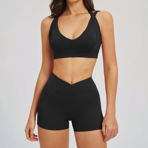 PISONIC Workout Sets for Women 2 Piece Yoga Sports Bra High Waist Booty Lifting Shorts Gym Yoga Outfit