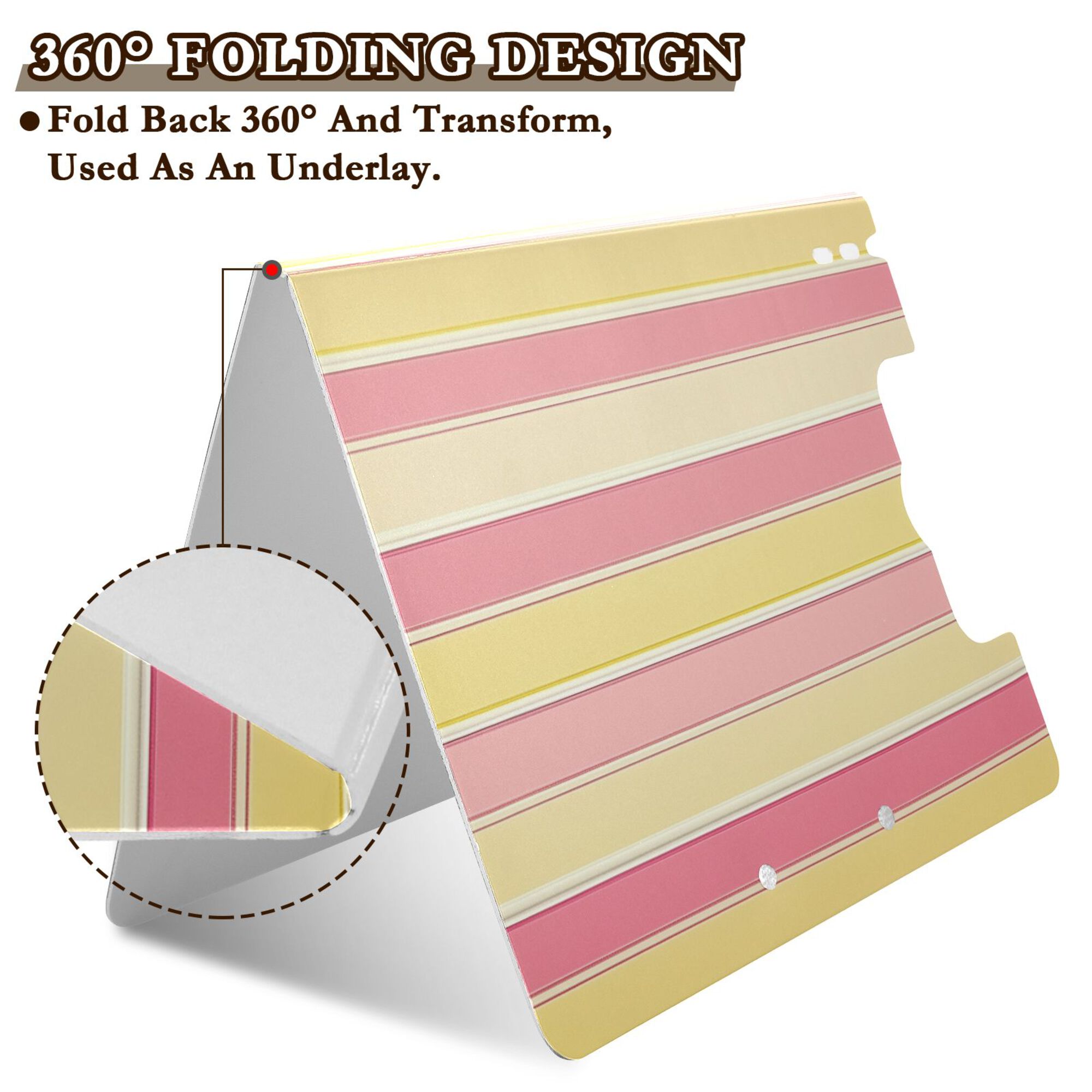 FORMRS A4 Clipboard Folder with Pen Holder Horizontal Foldable School Office Binder, Pink and Yellow Striped Pattern
