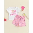 thumbnail image 3 of Musuos Little Girls Summer 2PCS Sets 18M-6Y Short Sleeve Letter Donut Embroidery T-shirt Belted Shorts Sets Birthday Clothes, 3 of 10