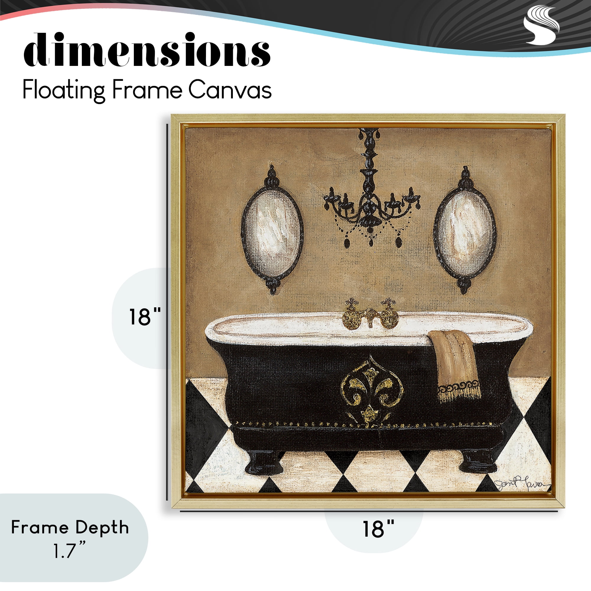 Stupell Industries Elegant Bathtub & Chandelier Gold Framed Floater Canvas Wall Art, design by Janet Tava
