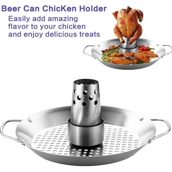 Buraster Beer Can Chicken Holder for Grill, Smoker & Oven, 13" Extra Tall Heavy-Duty BBQ Stand with 15.9" Wide Stable Base & Perforated Drip Pan, Easy-Lift Design, Dishwasher Safe