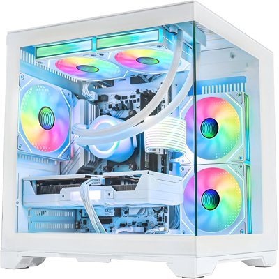 Hoengager Gaming PC Desktop -AMD Ryzen 7 5700X, Radeon RX 6500XT 4GB, 32GB DDR4 RAM, 1TB PCIE SSD,240 AIO, Software-controlled ARGB,Windows 11 -White