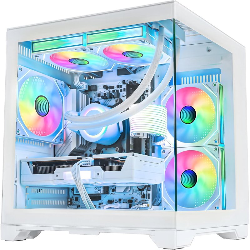Hoengager Gaming PC Desktop -AMD Ryzen 7 5700X, GeForce RTX 5060 8G, 32GB DDR4 RAM, 3TB SSD,240 AIO, Software-controlled ARGB,Windows 11 -White
