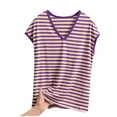 thumbnail image 3 of Fall Saving! HVOBTTY Women's Short Sleeve Pajama Top, Pajama Top for Women Plus Size, Women's Fashion Casual Stripe V Neck Sleeveless Loose Pajama Tops Purple, XXXXL, 3 of 4