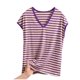 thumbnail image 2 of Pijama de manga corta para mujer, informal, holgado, a rayas, con cuello en V, de verano, fino, de poliéster, 2 of 3