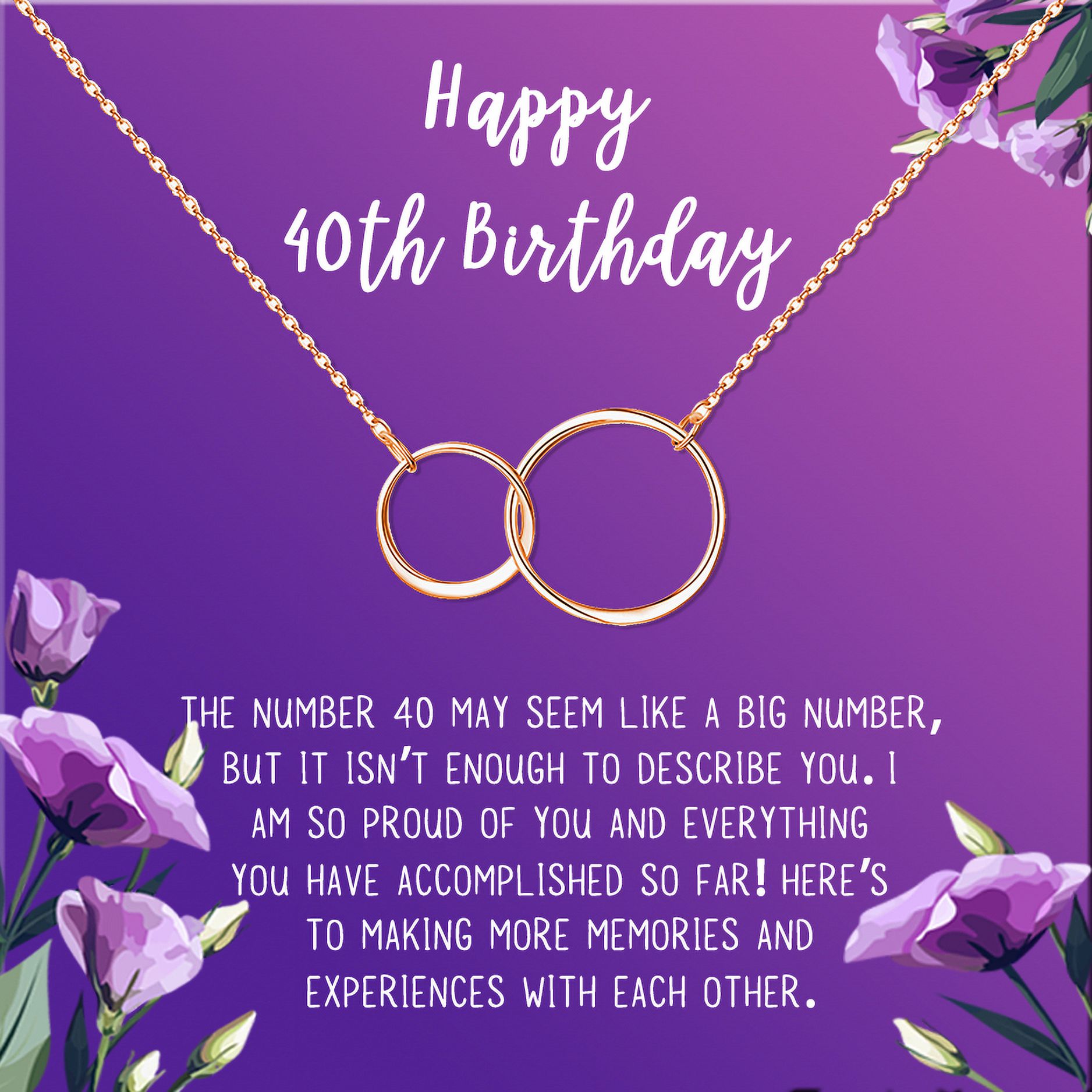 Anavia Happy 40st Birthday Gifts Stainless Steel Fashion Necklace Birthday Card Jewelry Gift for Her, Birthday Gift for Mom-[Rose Gold Infinity Double Ring, Royal Purple Gift Card]