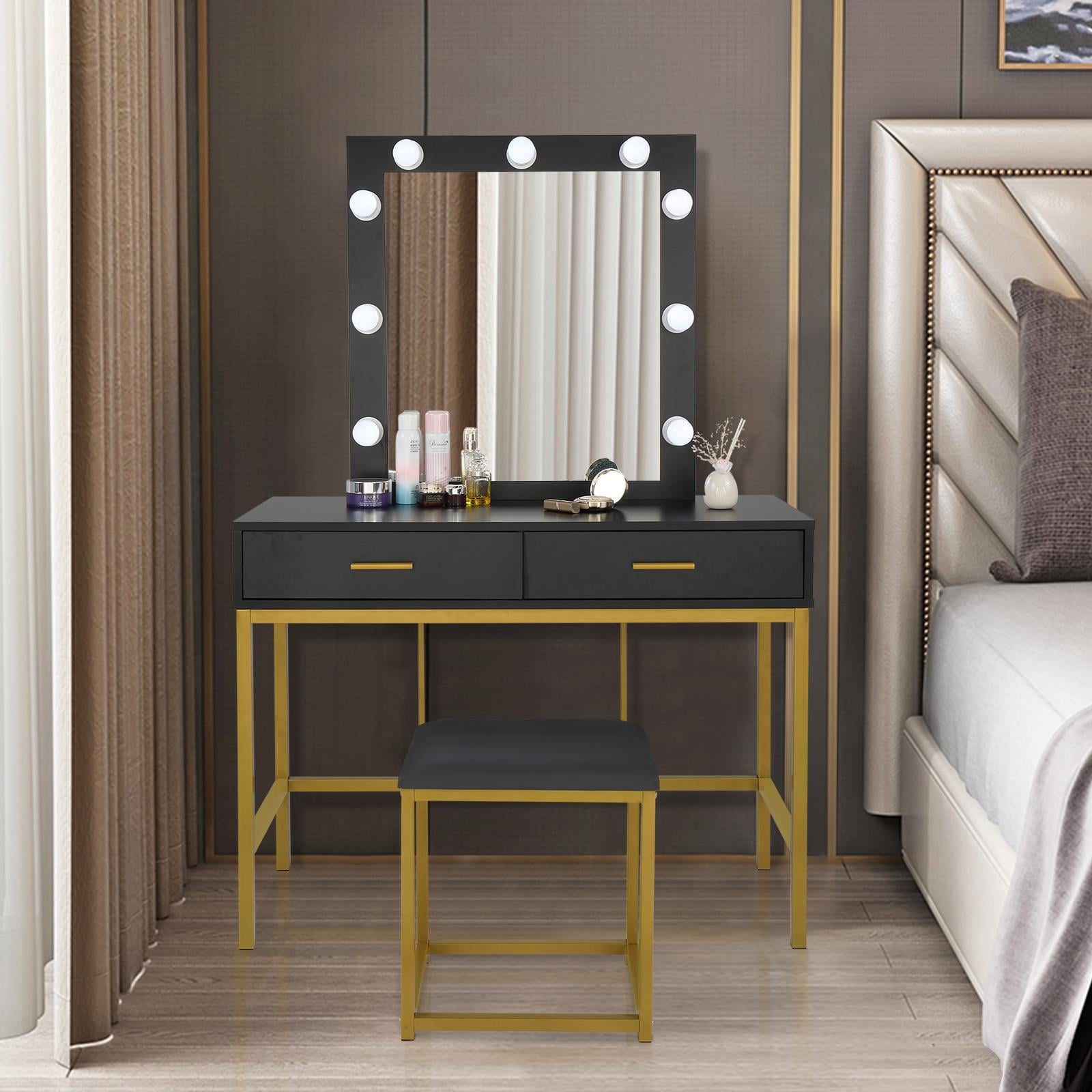 Ktaxon Vanity Makeup Table Set Dressing Jewelry Desk with LED Lights