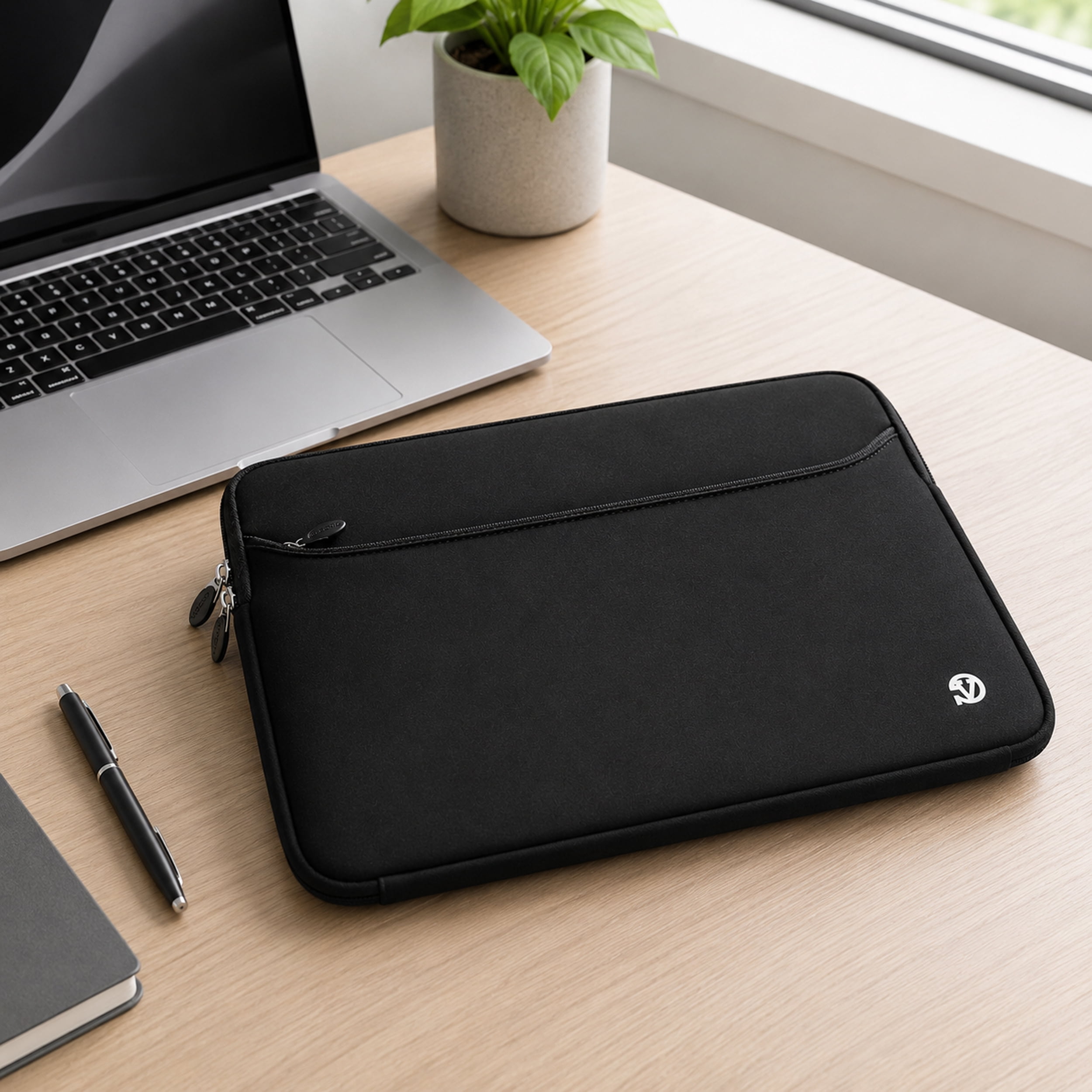 Vangoddy 15.6 Inch Laptop Sleeve Case, Water-Resistant Neoprene Notebook Bag with Zipper and Front Pocket, Fits 15.4-15.6 in Laptops, Black